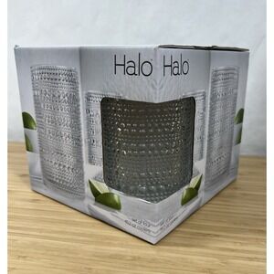 Halo Textured Glass Tumblers Set of 4-15.2 oz Clear Coolers-Bubble Design-New